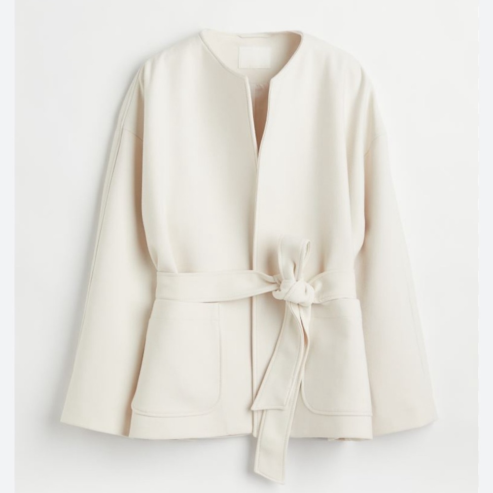 H&M Tie Belt Jacket Cream XXL